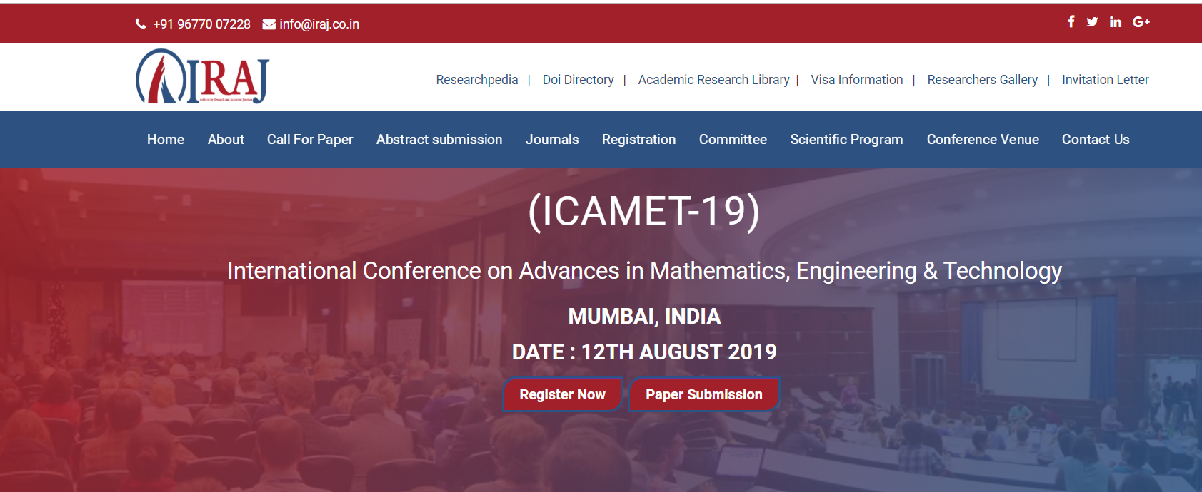 International Conference on Advances in Mathematics, Engineering & Technology (ICAMET-19), Mumbai, Maharashtra, India