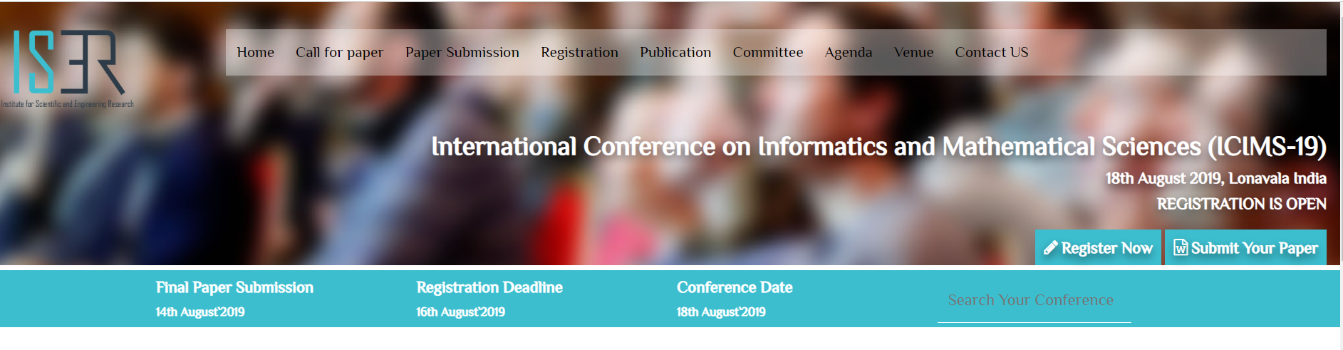 International Conference on Informatics and Mathematical Sciences (ICIMS-19), Lonavala, Maharashtra, India