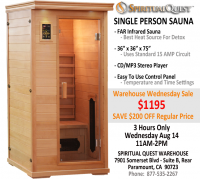 Warehouse Wednesday Sale - SAVE $200 on Personal Sauna