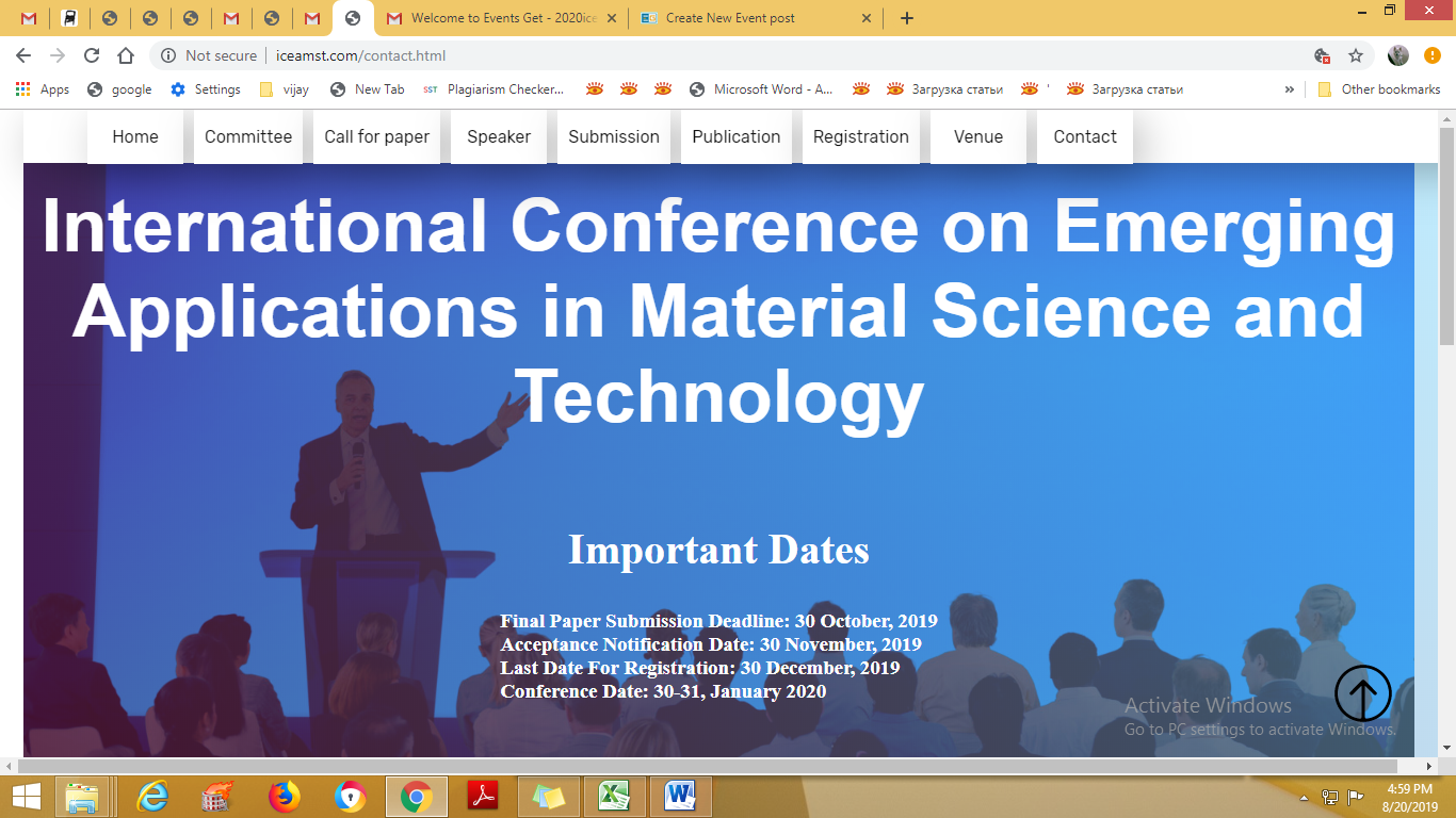 Scopus-Indexed AIP International Conference on Emerging Applications in Material Science and Technology, Namakkal, Tamil Nadu, India