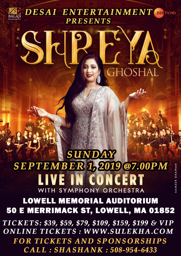Shreya Ghoshal Live Concert 2019 Boston, Lowell, MA,Massachusetts,United States
