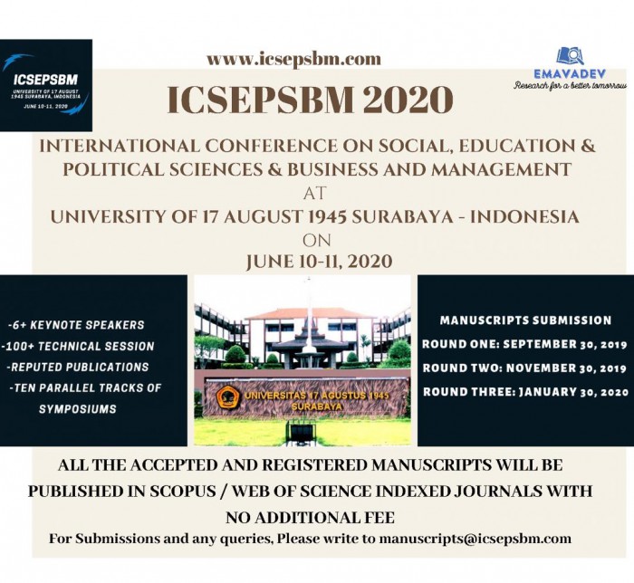 SCOPUS/Web of Science Indexed Publication International Conference on Social, Education and Political Sciences and Business and Management, Surabaya - Indonesia, Indonesia