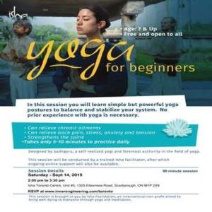 Yoga For Beginners on Saturday September 14, 2019 at 2.00 pm in Toronto, Scarborough, Ontario, Canada
