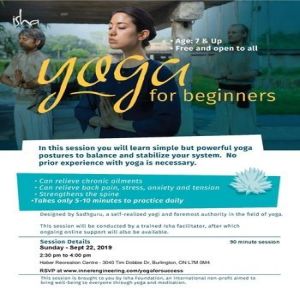 [FREE] Yoga For Beginners on Sunday Sept 22. 2019 at 2.30 pm, Burlington, Ontario, Canada
