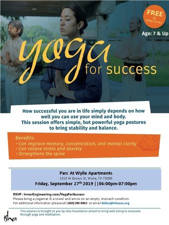 Yoga For Success September 27, 75098, Texas, United States