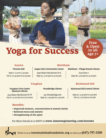 [FREE] Yoga For Success on Sat Oct 05, 2019 at 11:30 a.m, Aurora, Aurora, Ontario, Canada