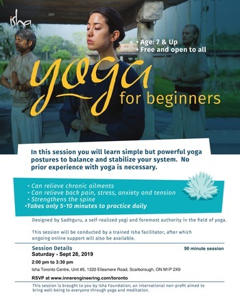[FREE] Yoga For Beginners on Saturday Sept 28. 2019 at 2.00 pm, Scarborough, Scarborough, Ontario, Canada