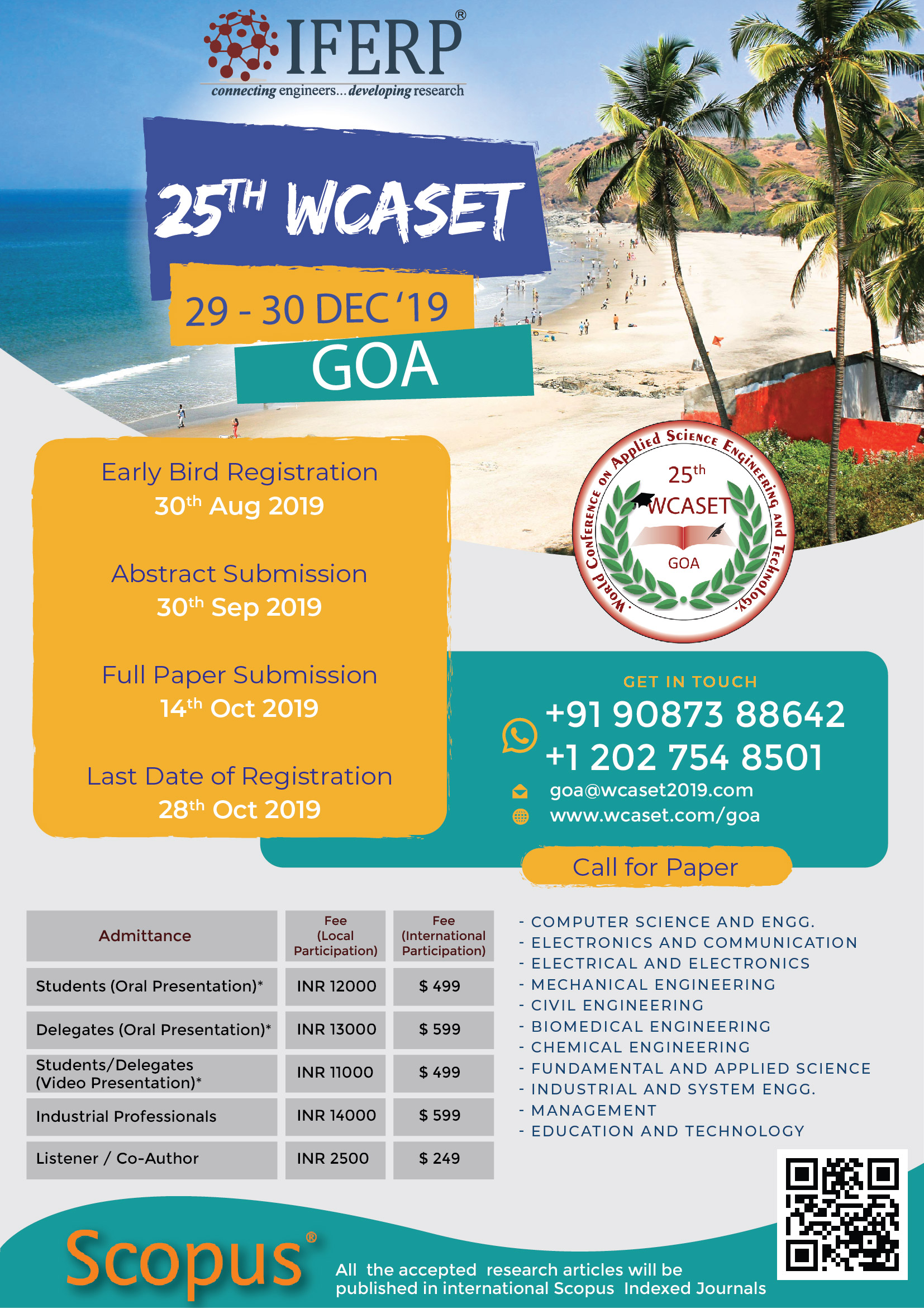 25th World Conference on Applied Science Engineering and Technology (WCASET - 19), Margao, Goa, India