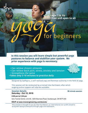 [FREE] Yoga For Beginners on Saturday Oct 12. 2019 at 2.00 pm, Scarborough, Scarborough, Ontario, Canada