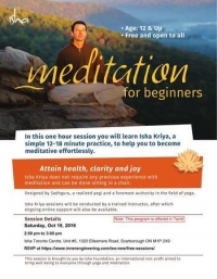 [FREE] Meditation For Beginners on Sat, Oct 19, 2019 at 2 pm, Toronto