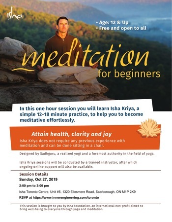 [FREE] Meditation For Beginners on Sun, Oct 27, 2019 at 2 pm, Toronto, Scarborough, Ontario, Canada
