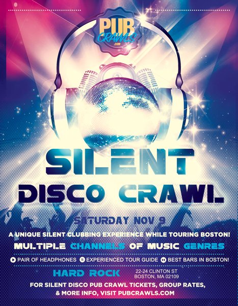 Silent Disco Party and Tour Pub Crawl - Boston Faneuil Hall - November 2019, Boston, Massachusetts, United States
