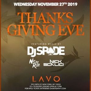 Lavo Nightclub NYC Thanksgiving Eve party 2019, New York, United States