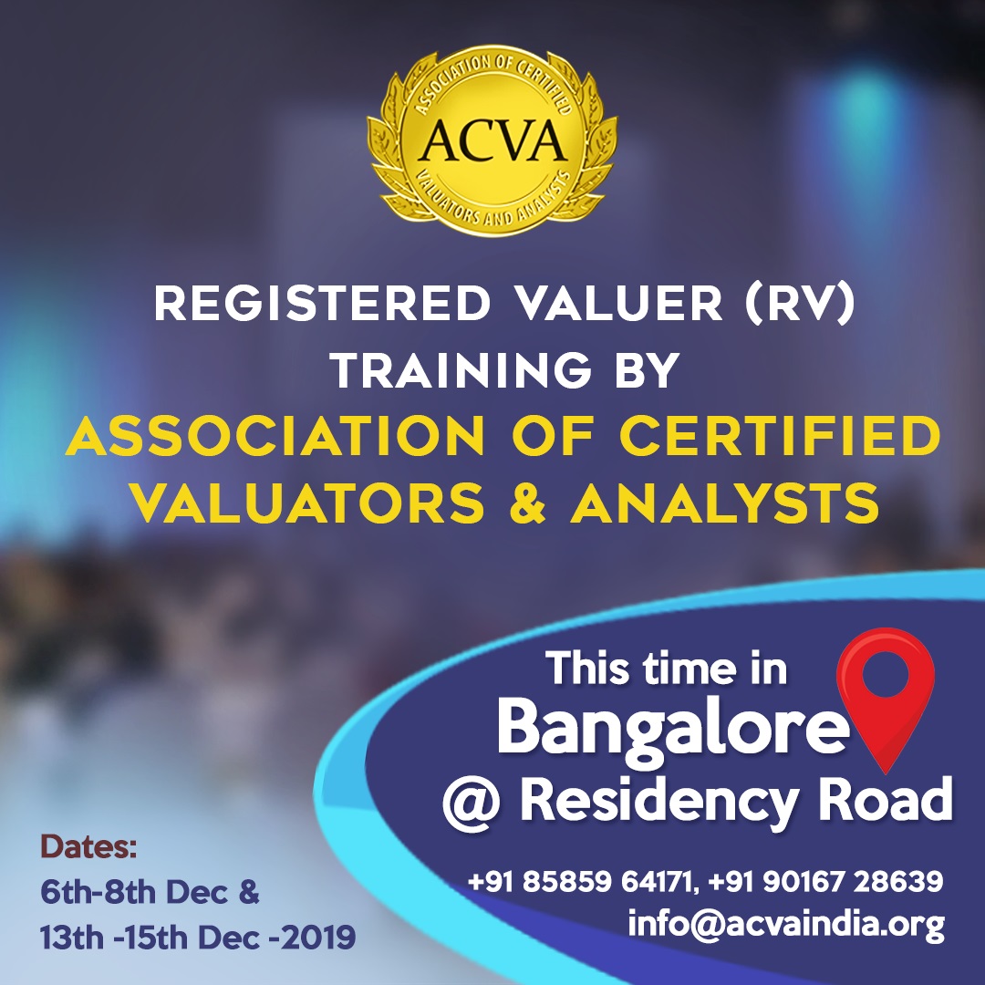 Registered Valuer (RV) training conducted by the Association of Certified Valuators & Analysts, Bangalore, Karnataka, India