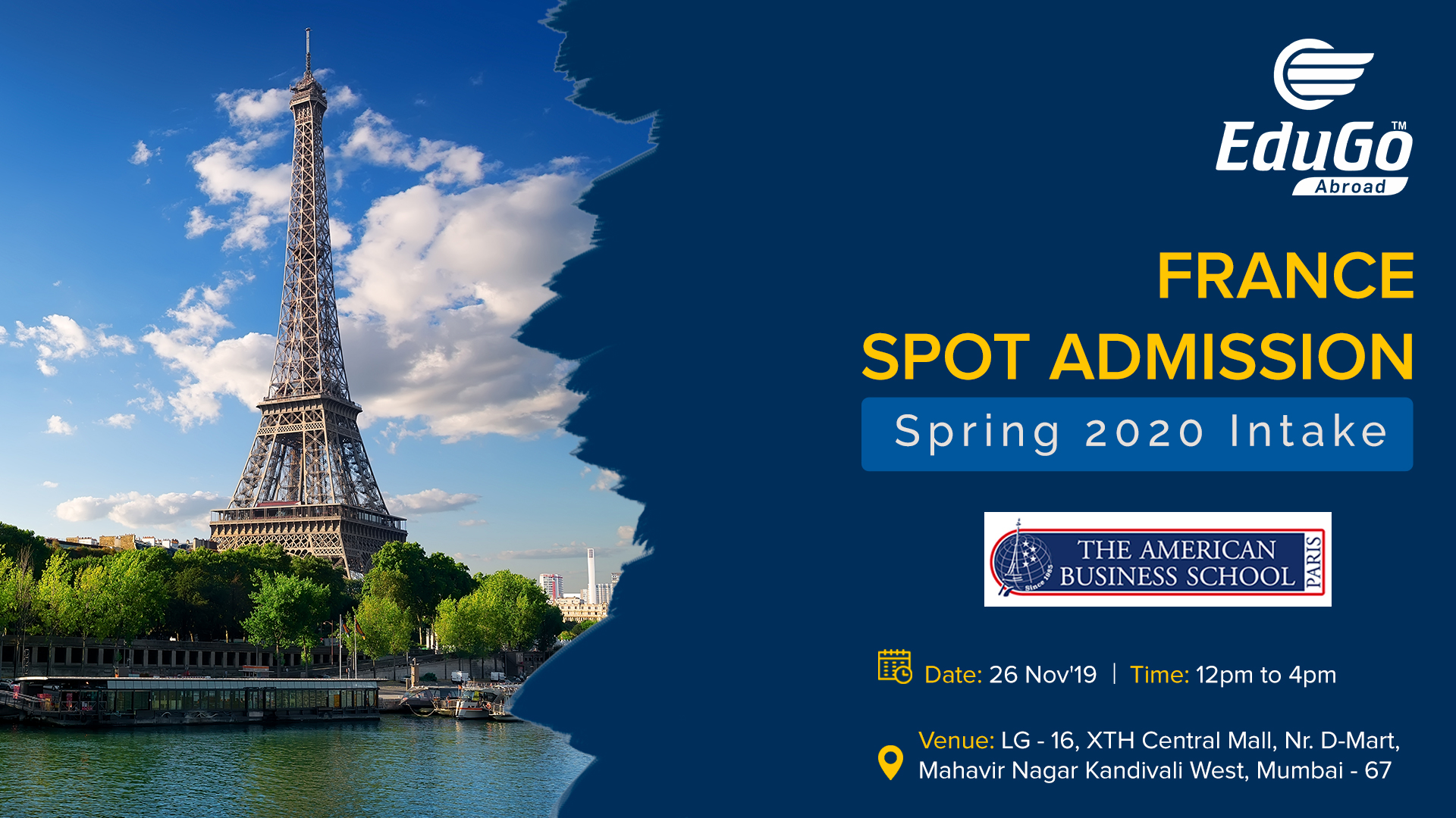 France Spot Admission Spring 2020, Ahmedabad, Gujarat, India