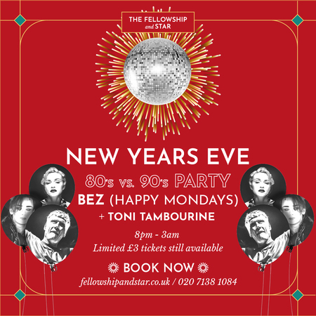80s VS 90's New Years Eve Party with Bez (Happy Mondays), Greater London, England, United Kingdom
