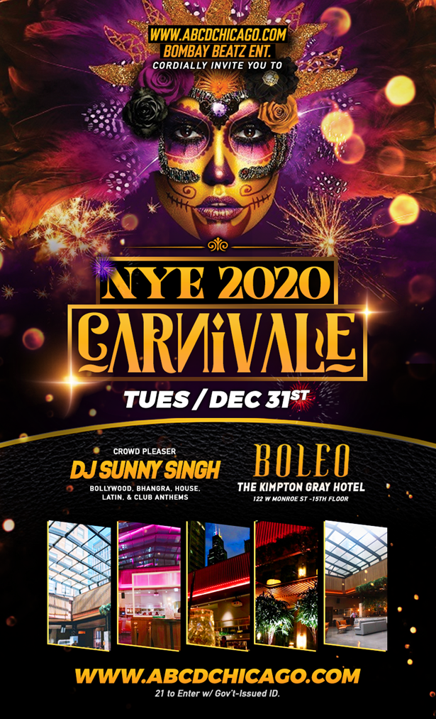 NYE 2020: Bollywood Carnivale - Boleo Rooftop Lounge & Bar, Chicago, IL,Illinois,United States