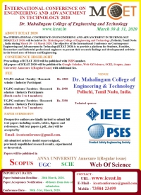 INTERNATIONAL CONFERENCE ON  ENGINEERING AND ADVANCEMENT IN TECHNOLOGY 2020