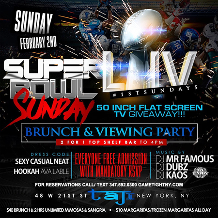 Taj Lounge Superbowl Sunday Brunch and Viewing Party 2020, New York, United States