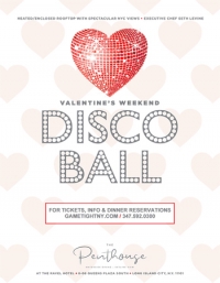 Ravel Penthouse 808 Valentine's Day waterside and skyline dining Disco Ball