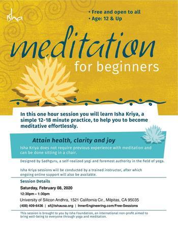 MEDITATION FOR BEGINNERS (Isha Kriya - 60 mins session) in Milpitas, CA, Milpitas, California, United States