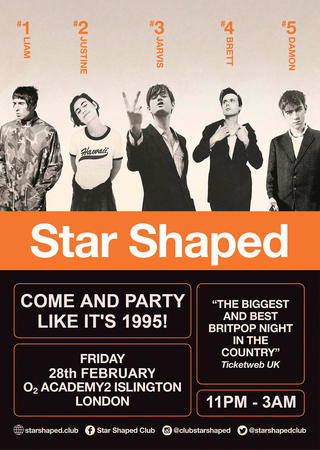 STAR SHAPED BRITPOP CLUB FRIDAY FEBRUARY 28TH AT ISLINGTON ACADEMY LONDON, Greater London, London, United Kingdom