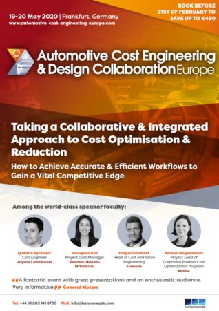 Automotive Cost Engineering and Design Collaboration Europe 2020 | May 19-20, Frankfurt am Main, Hessen, Germany