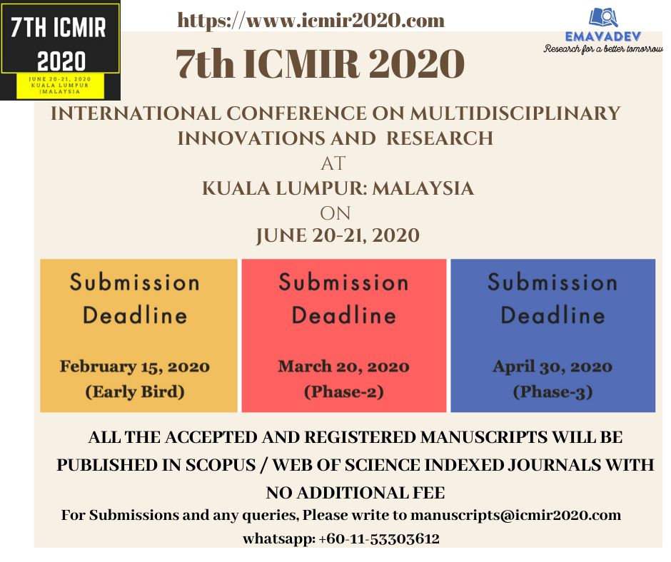 SCOPUS/Web of Science Indexed Publication International Conference on Multidisciplinary Innovations and Research, Kuala Lumpur, Malaysia
