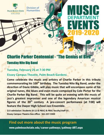 Charlie Parker Centennial - the Genius of Bird - PBSC Tuesday Nite Big Band, Palm Beach, Florida, United States