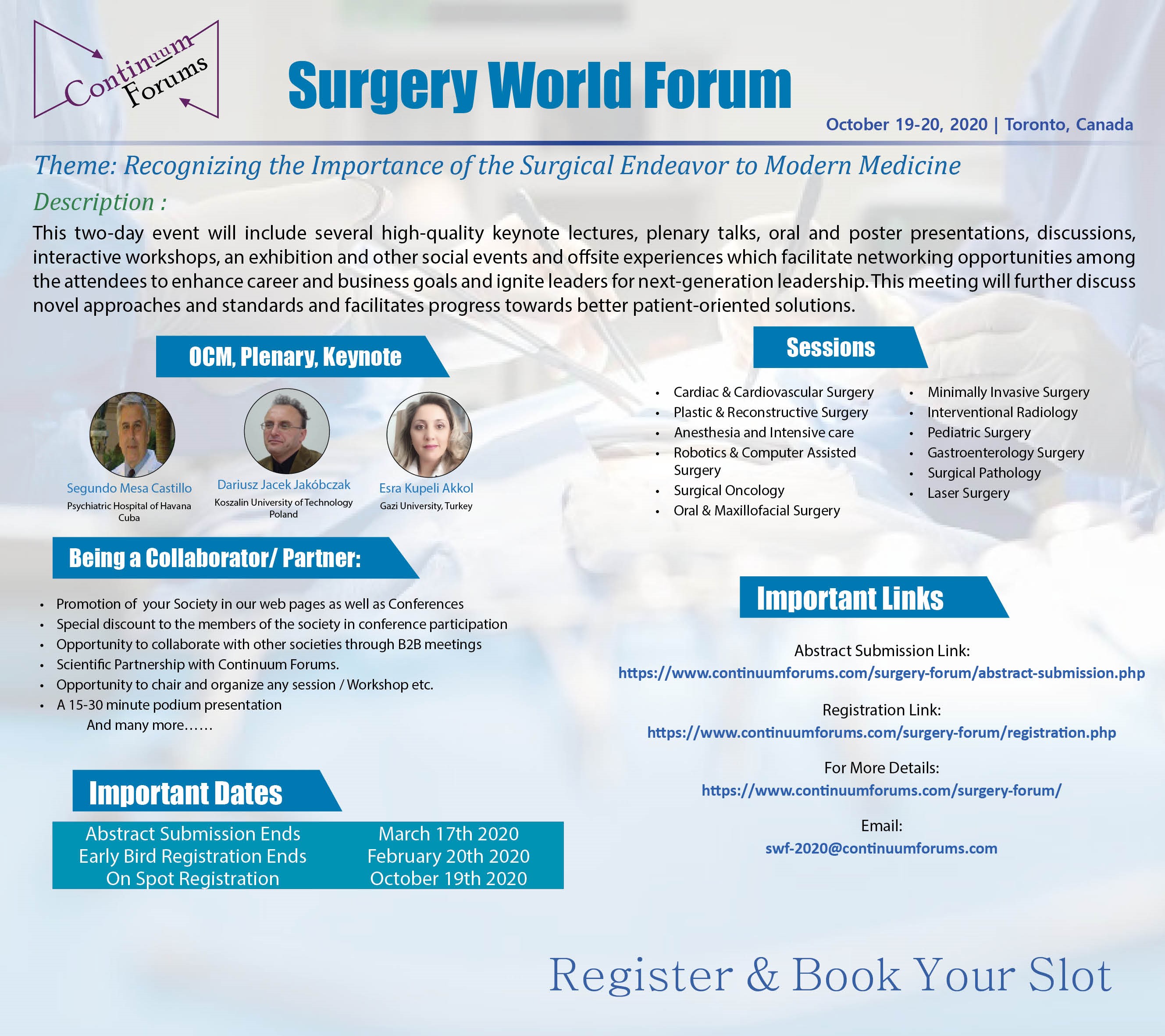 Surgery World Forum, Huron, Ontario, Canada