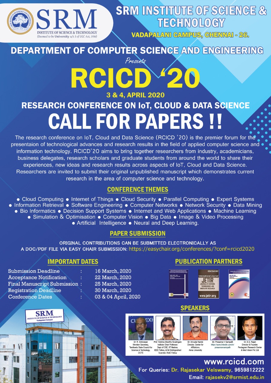 Research Conference on IoT, Cloud and Data Science, Chennai, Tamil Nadu, India