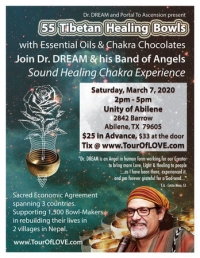 55 Tibetan Healing Bowls, Essential Oils and Chocolate, Abilene, TX