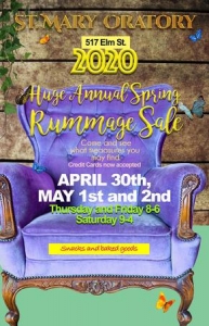 St. Mary Oratory Huge Annual Spring Rummage Sale April 30, May 1st and 2nd