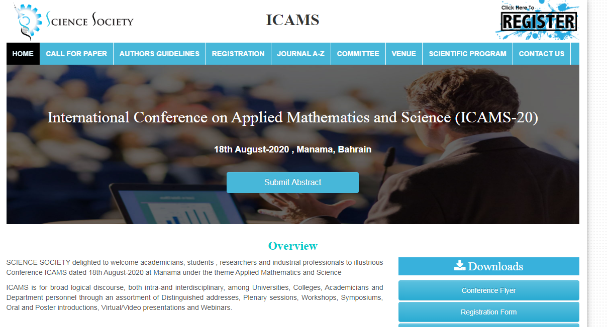 International Conference on Applied Mathematics and Science (ICAMS-20), Manama, Bahrain