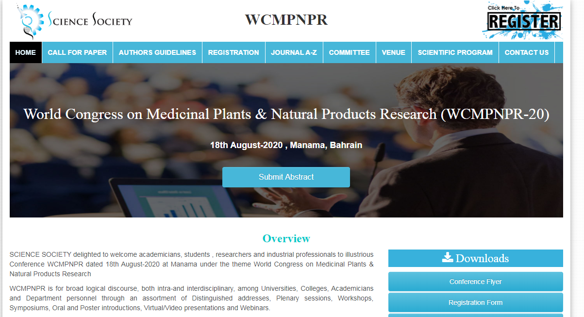 World Congress on Medicinal Plants & Natural Products Research (WCMPNPR-20), Manama, Bahrain