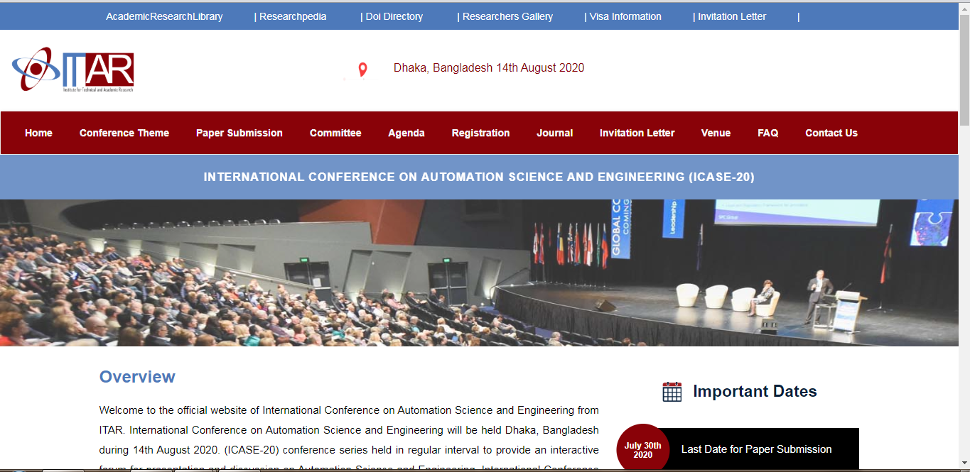 International Conference on Automation Science and Engineering(ICASE-20), Dhaka, Bangladesh