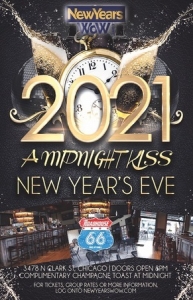 "A Midnight Kiss" New Year's Eve 2021 at Roadhouse 66 Wrigleyville Chicago