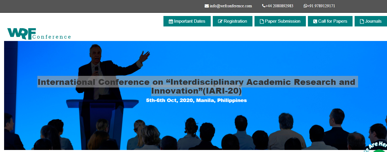 International Conference on “Interdisciplinary Academic Research and Innovation”(IARI-20), Manila, Philippines