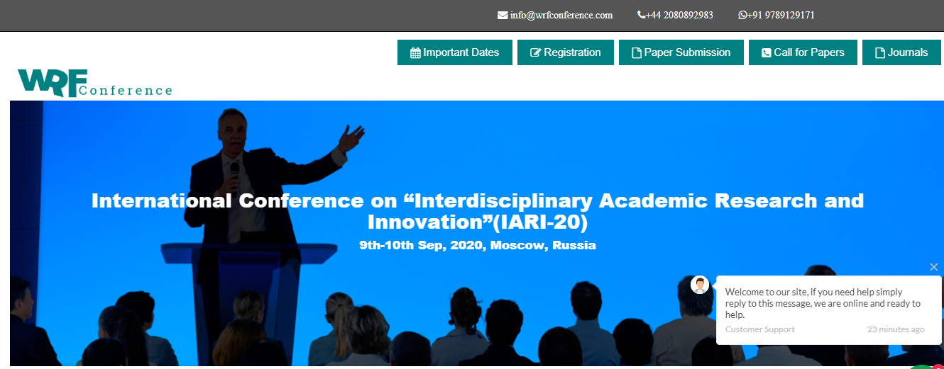 International Conference on “Interdisciplinary Academic Research and Innovation”(IARI-20) 9th-10th Sep, 2020, Moscow, Russia, Moscow, Russia