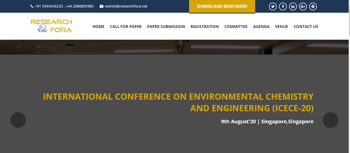 International Conference on Environmental Chemistry and Engineering ICECE -20, Singapore