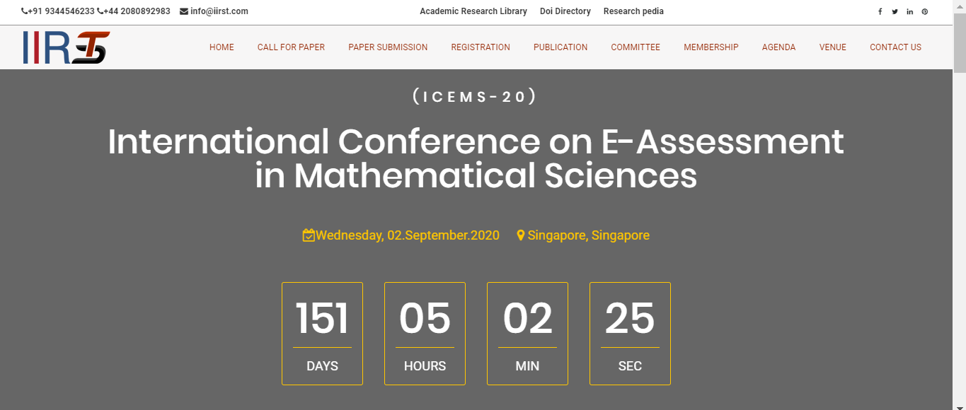 International Conference on E-Assessment in Mathematical Sciences (ICEMS-20), Singapore