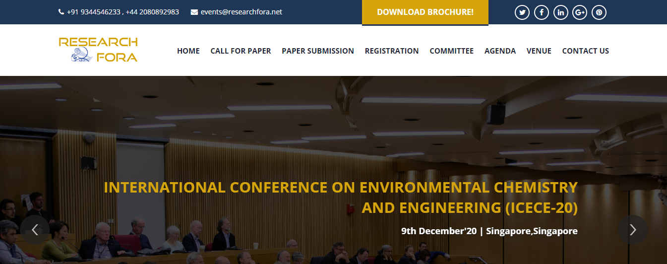 International Conference on Environmental Chemistry and Engineering ICECE -20, Singapore