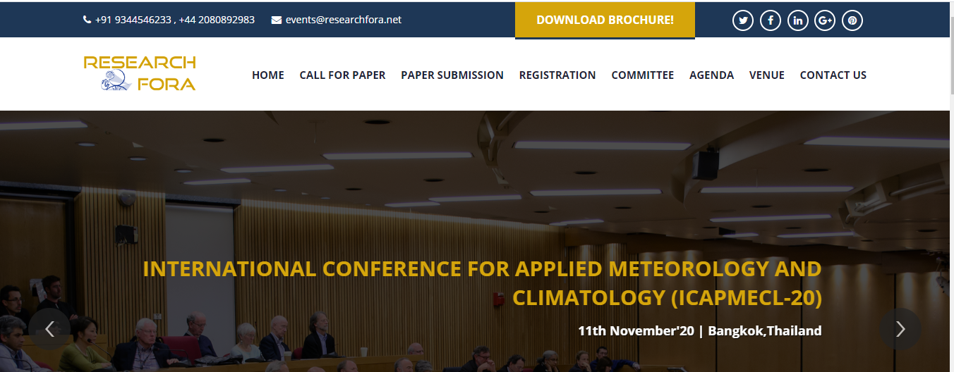 International Conference for Applied Meteorology and Climatology ICAPMECL -20, Bangkok, Thailand