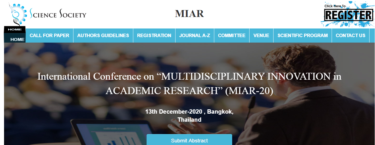International Conference on “MULTIDISCIPLINARY INNOVATION in ACADEMIC RESEARCH” (MIAR-20), Bangkok, Thailand