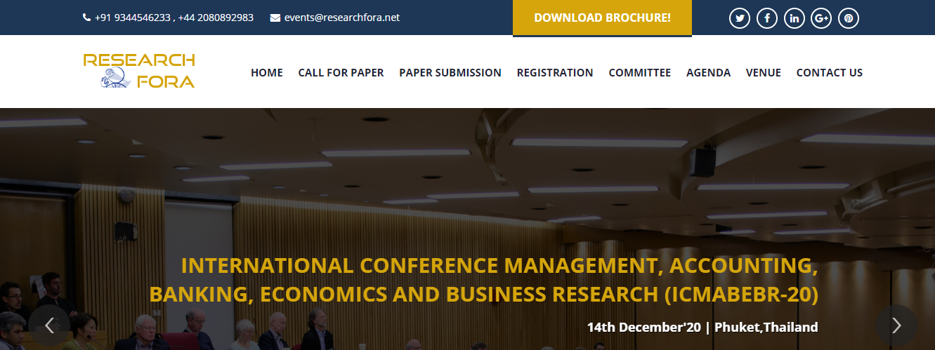International Conference Management, Accounting, Banking, Economics and Business Research ICMABEBR -20, Phuket, Thailand