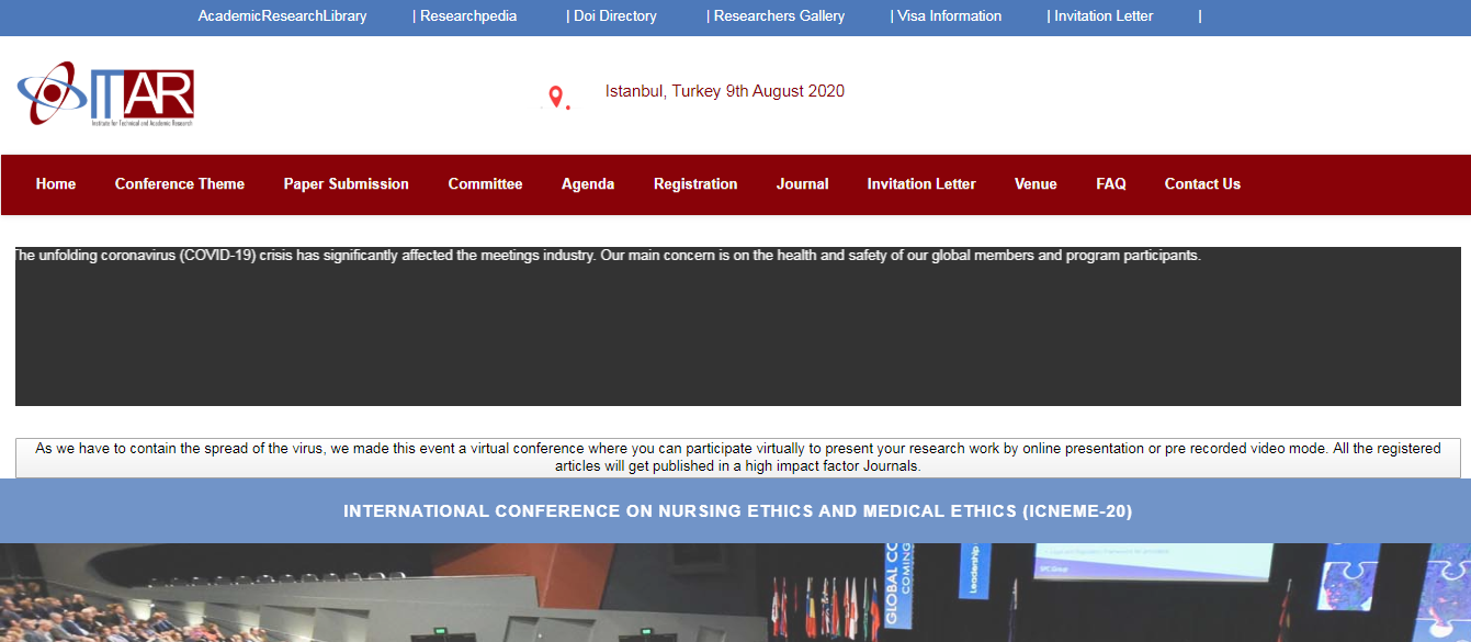 International Conference on Nursing Ethics and Medical Ethics (ICNEME-20), Istanbul, İstanbul, Turkey