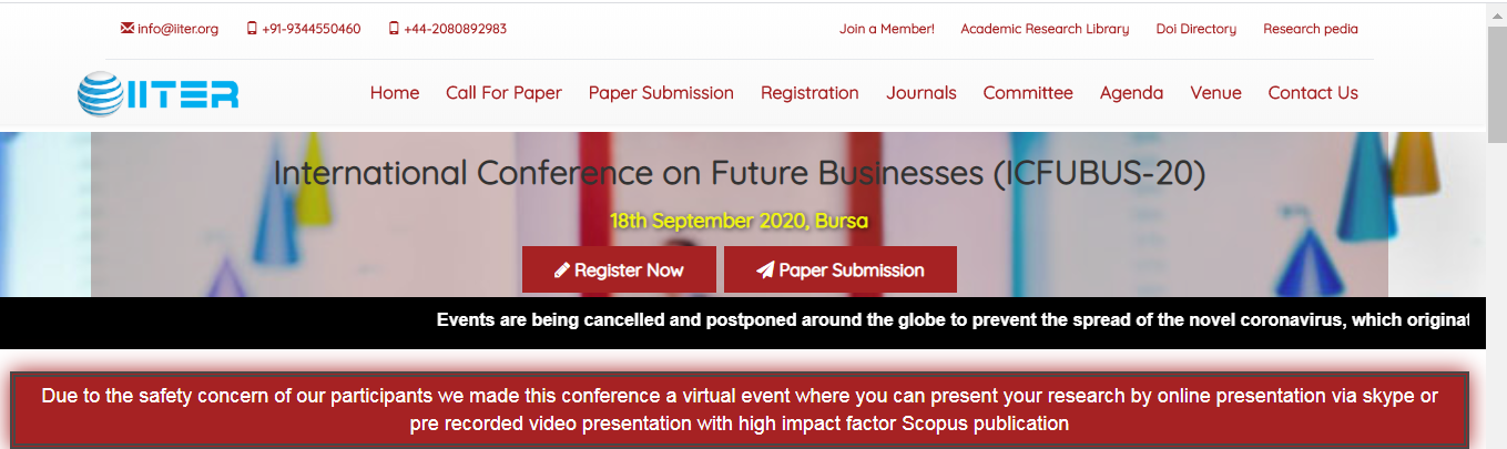 International Conference on Future Businesses (ICFUBUS-20), Bursa, Turkey