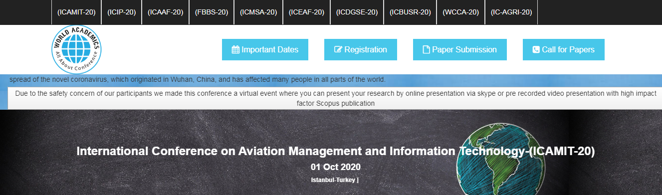 International Conference on Aviation Management and Information Technology-(ICAMIT-20), Istanbul, İstanbul, Turkey