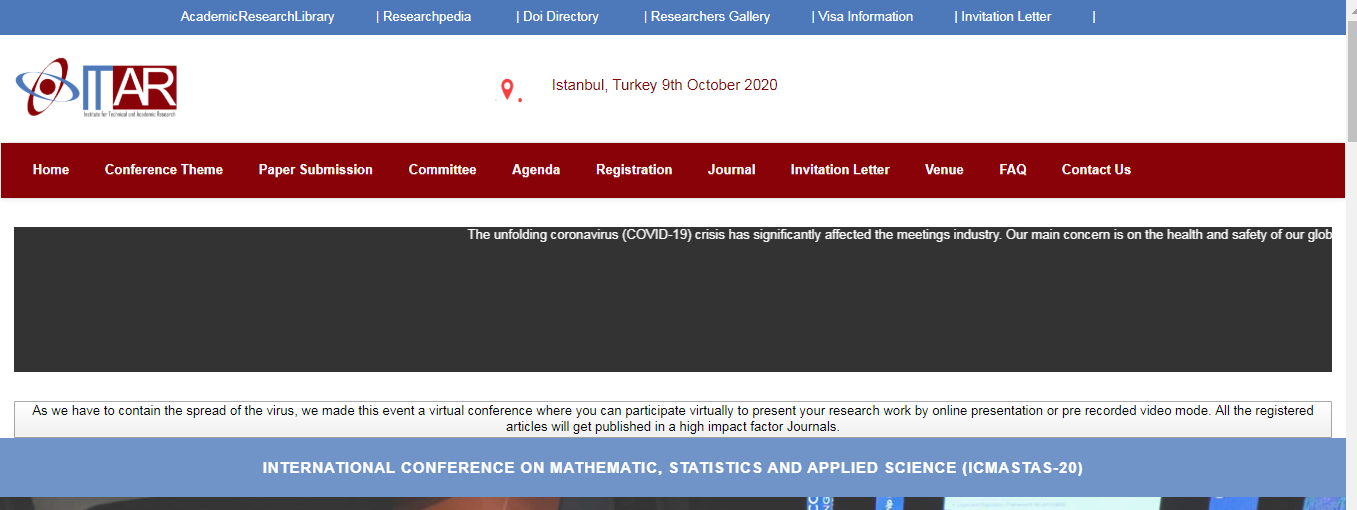 International Conference on Mathematic, Statistics and Applied Science (ICMASTAS-20), Istanbul, İstanbul, Turkey