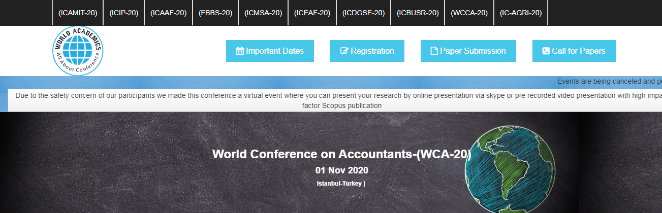 World Conference on Accountants-(WCA-20), Istanbul, İstanbul, Turkey